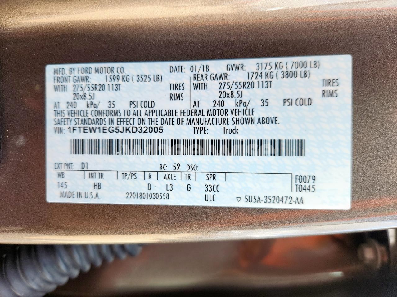 Photo 13 of 2018 FORD F150 SUPERCREW (VIN 1FTEW1EG5JKD32005)