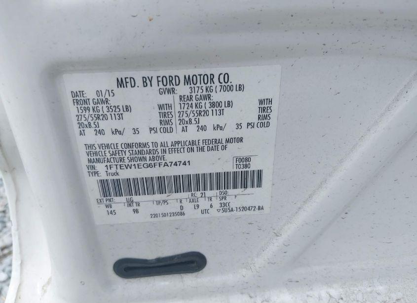 Photo 9 of 2015 Ford F-150 PLATINUM (VIN 1FTEW1EG6FFA74741)