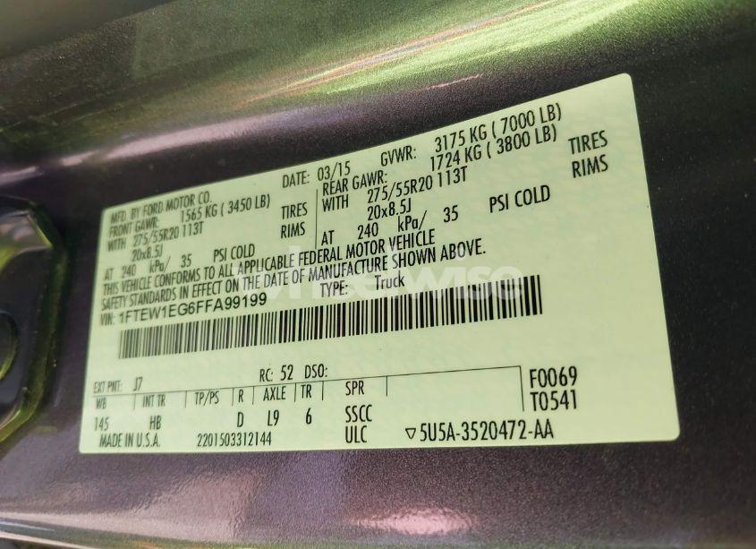 Photo 9 of 2015 Ford F-150 LARIAT (VIN 1FTEW1EG6FFA99199)