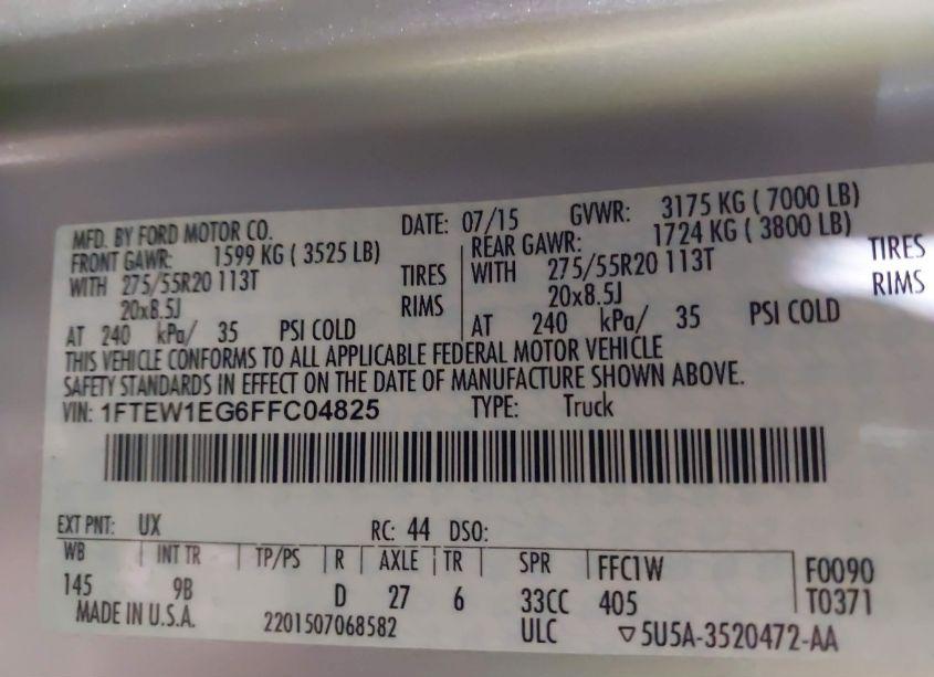 Photo 17 of 2015 Ford F-150 PLATINUM (VIN 1FTEW1EG6FFC04825)