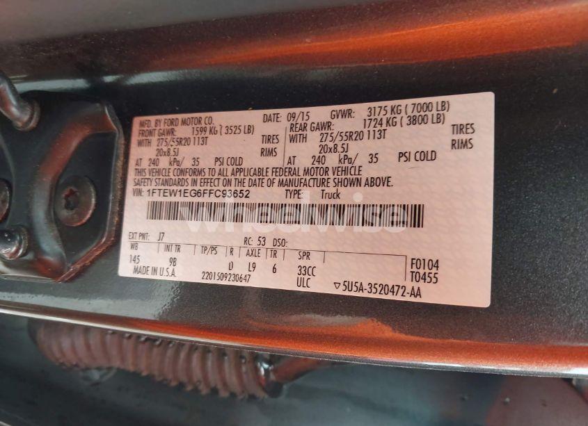 Photo 9 of 2015 Ford F-150 PLATINUM (VIN 1FTEW1EG6FFC93652)