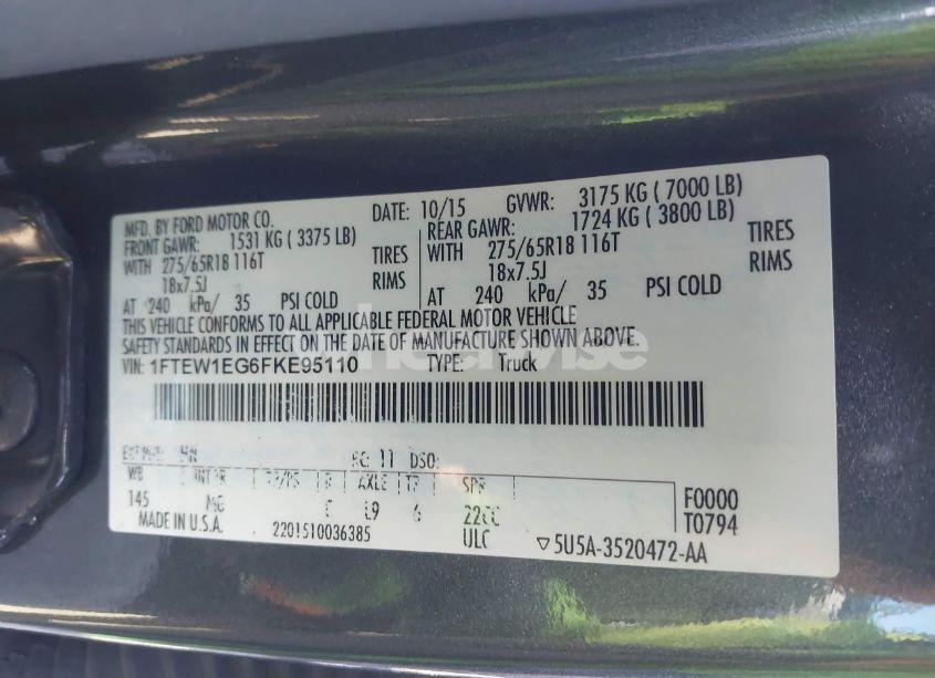 Photo 9 of 2015 Ford F-150 XLT (VIN 1FTEW1EG6FKE95110)