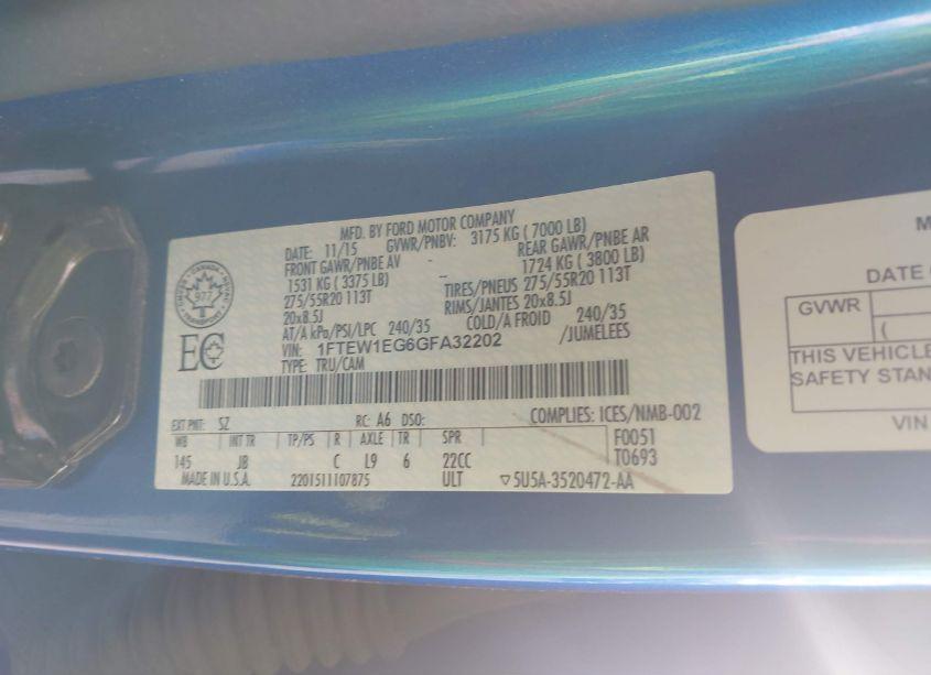 Photo 9 of 2016 Ford F-150 XLT (VIN 1FTEW1EG6GFA32202)