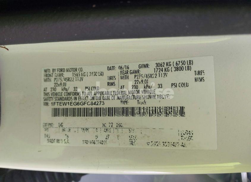 Photo 9 of 2016 Ford F-150 LIMITED (VIN 1FTEW1EG6GFC84273)