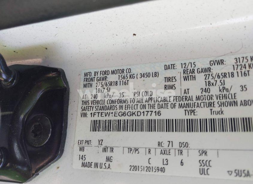 Photo 9 of 2016 Ford F-150 XLT (VIN 1FTEW1EG6GKD17716)