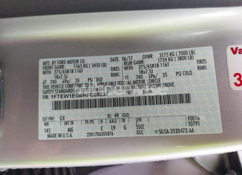 Photo 9 of 2017 Ford F-150 XLT (VIN 1FTEW1EG6HFC85537)