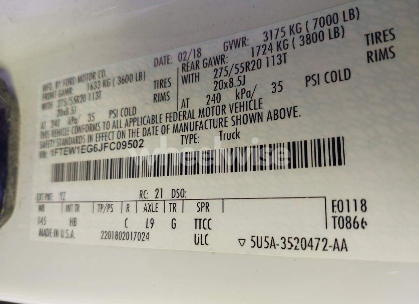 Photo 9 of 2018 Ford F-150 LARIAT (VIN 1FTEW1EG6JFC09502)