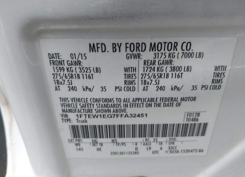 Photo 9 of 2015 Ford F-150 LARIAT (VIN 1FTEW1EG7FFA32451)