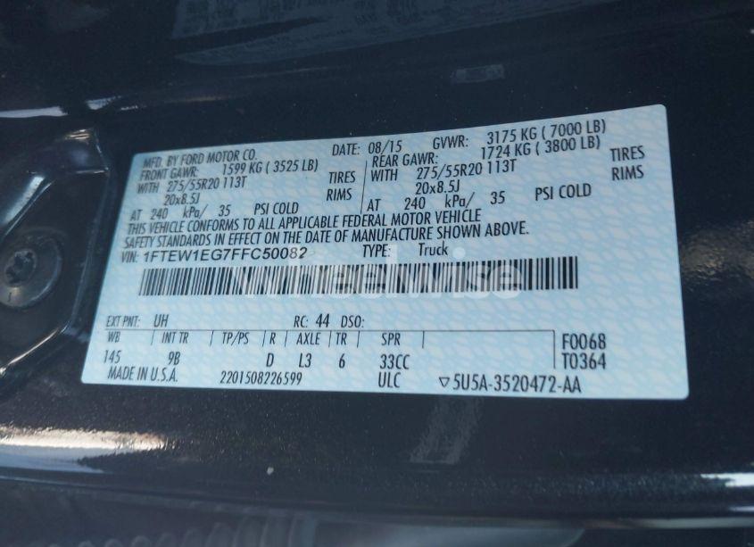 Photo 9 of 2015 Ford F-150 PLATINUM (VIN 1FTEW1EG7FFC50082)