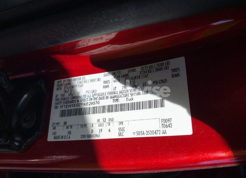 Photo 9 of 2015 Ford F-150 LARIAT (VIN 1FTEW1EG7FKE29570)