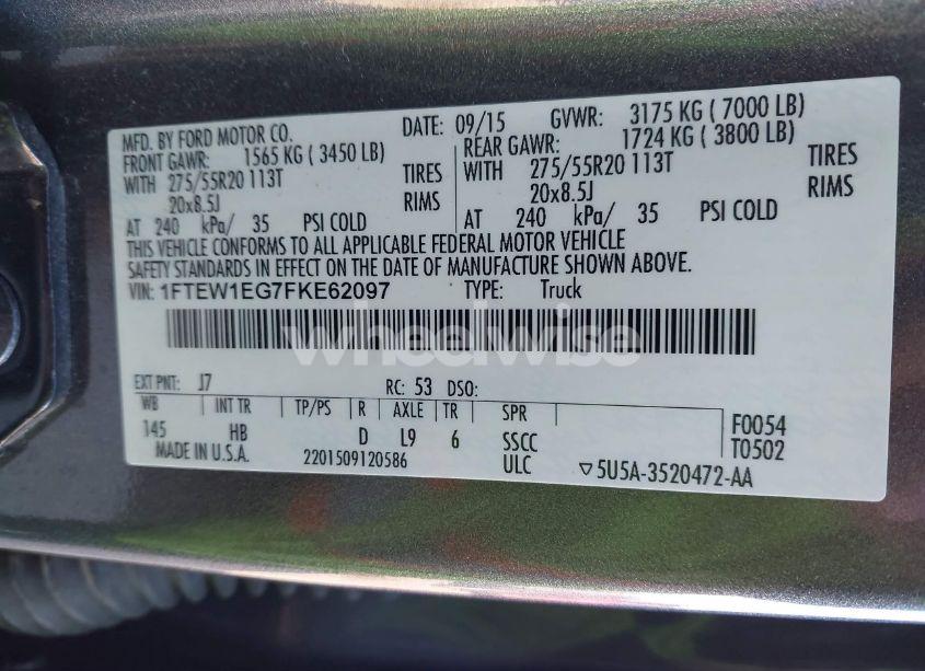 Photo 9 of 2015 Ford F-150 LARIAT (VIN 1FTEW1EG7FKE62097)