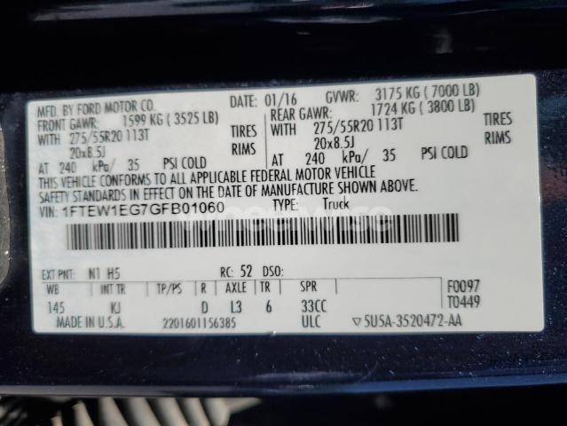 Photo 5 of 2016 FORD F150 SUPERCREW (VIN 1FTEW1EG7GFB01060)