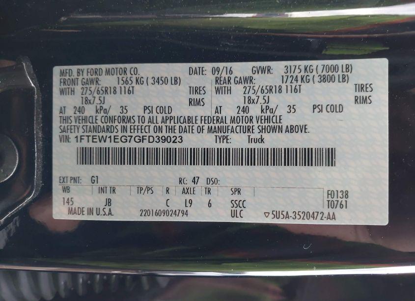 Photo 9 of 2016 Ford F-150 XLT (VIN 1FTEW1EG7GFD39023)