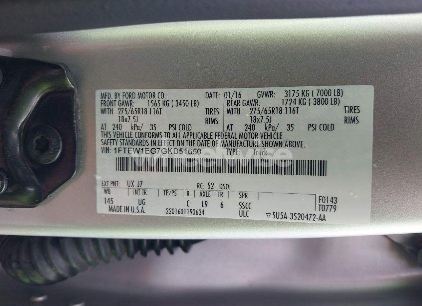 Photo 9 of 2016 Ford F-150 XLT (VIN 1FTEW1EG7GKD51650)