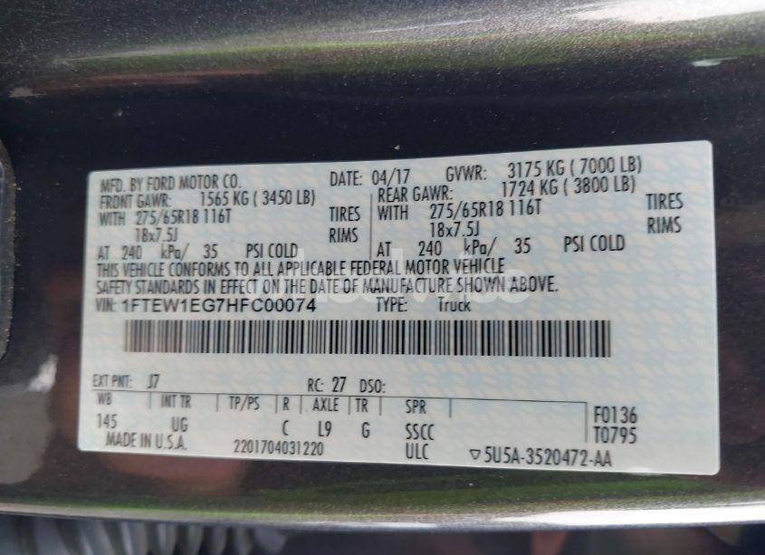 Photo 9 of 2017 Ford F-150 XLT (VIN 1FTEW1EG7HFC00074)
