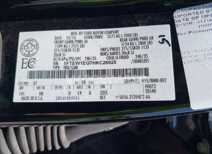 Photo 9 of 2017 Ford F-150 LARIAT (VIN 1FTEW1EG7HKC26925)