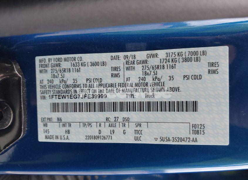 Photo 9 of 2018 Ford F-150 LARIAT (VIN 1FTEW1EG7JFE39999)