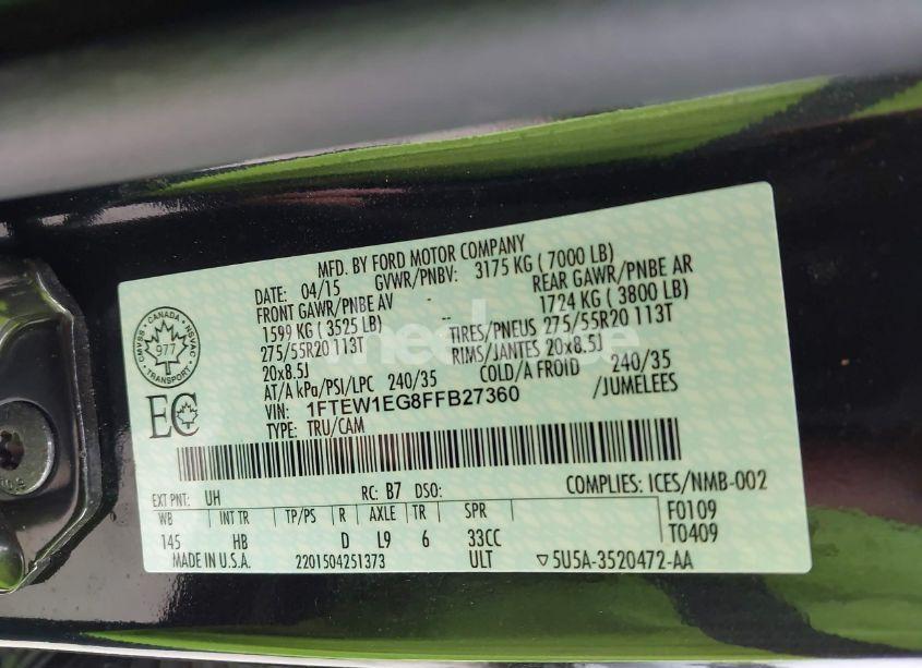 Photo 9 of 2015 Ford F-150 LARIAT (VIN 1FTEW1EG8FFB27360)