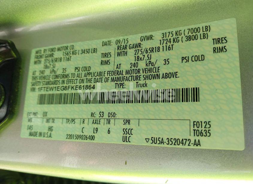 Photo 9 of 2015 Ford F-150 LARIAT (VIN 1FTEW1EG8FKE61864)