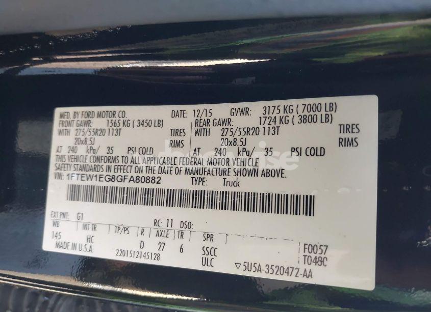 Photo 9 of 2016 Ford F-150 LARIAT (VIN 1FTEW1EG8GFA80882)