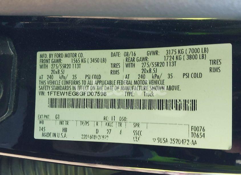 Photo 9 of 2016 Ford F-150 LARIAT (VIN 1FTEW1EG8GFD07598)