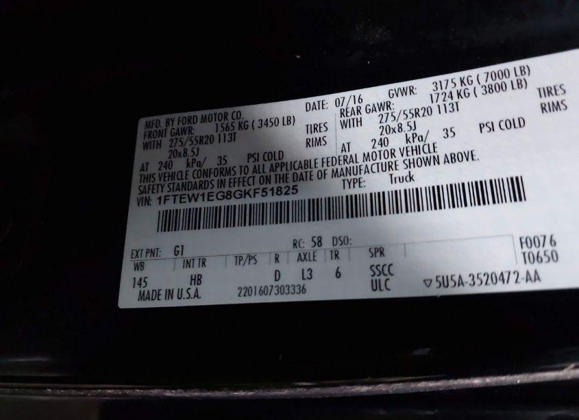 Photo 9 of 2016 Ford F-150 LARIAT (VIN 1FTEW1EG8GKF51825)