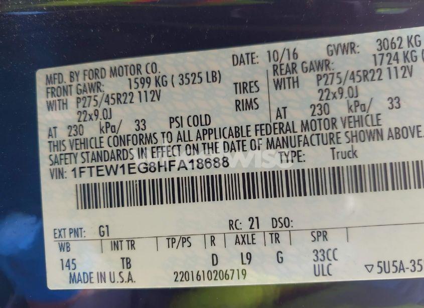 Photo 9 of 2017 Ford F-150 LIMITED (VIN 1FTEW1EG8HFA18688)