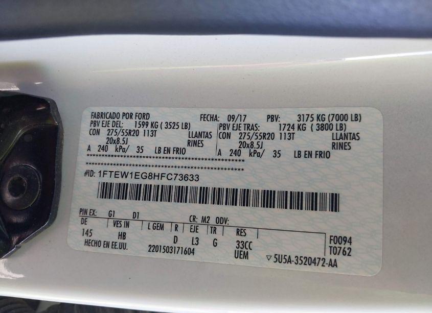 Photo 9 of 2017 Ford F-150 KING RANCH/LARIAT/LIMITED/PLATINUM/XL/XLT (VIN 1FTEW1EG8HFC73633)