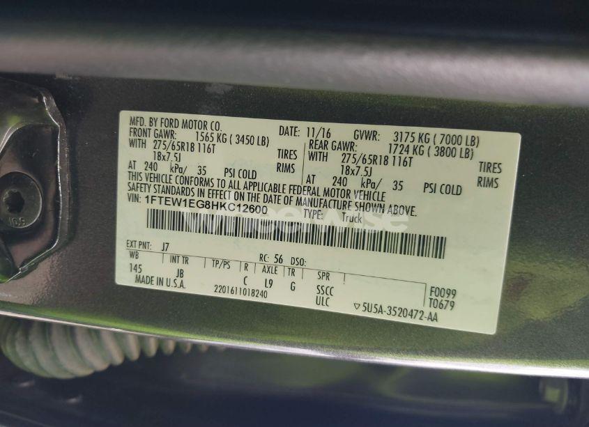 Photo 9 of 2017 Ford F-150 XLT (VIN 1FTEW1EG8HKC12600)