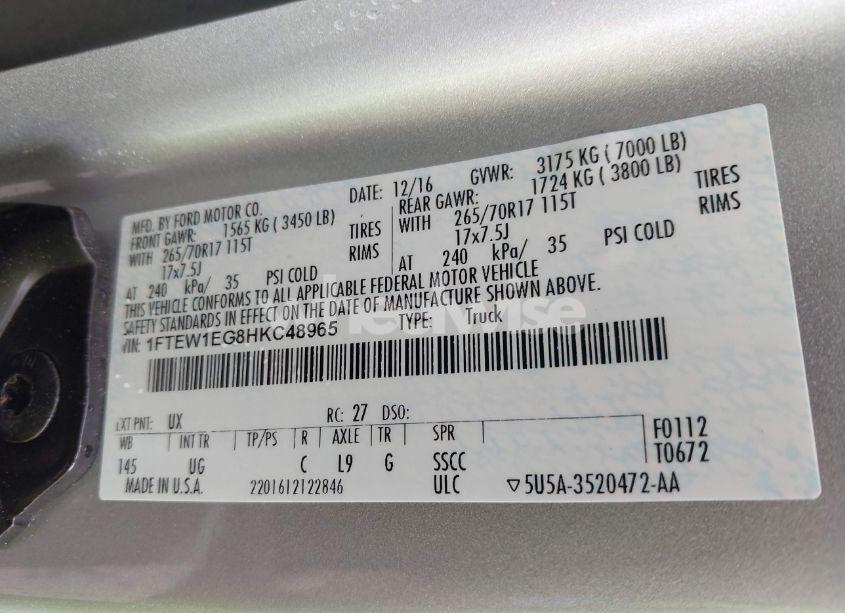Photo 9 of 2017 Ford F-150 XLT (VIN 1FTEW1EG8HKC48965)