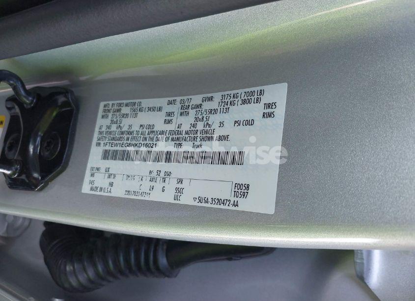 Photo 9 of 2017 Ford F-150 LARIAT (VIN 1FTEW1EG8HKD16021)