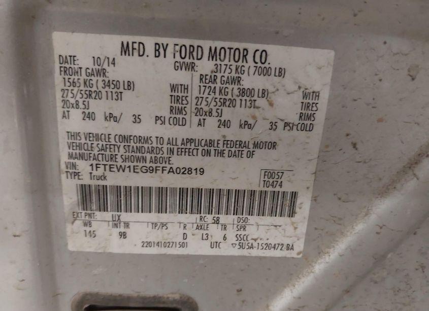 Photo 9 of 2015 Ford F-150 PLATINUM (VIN 1FTEW1EG9FFA02819)