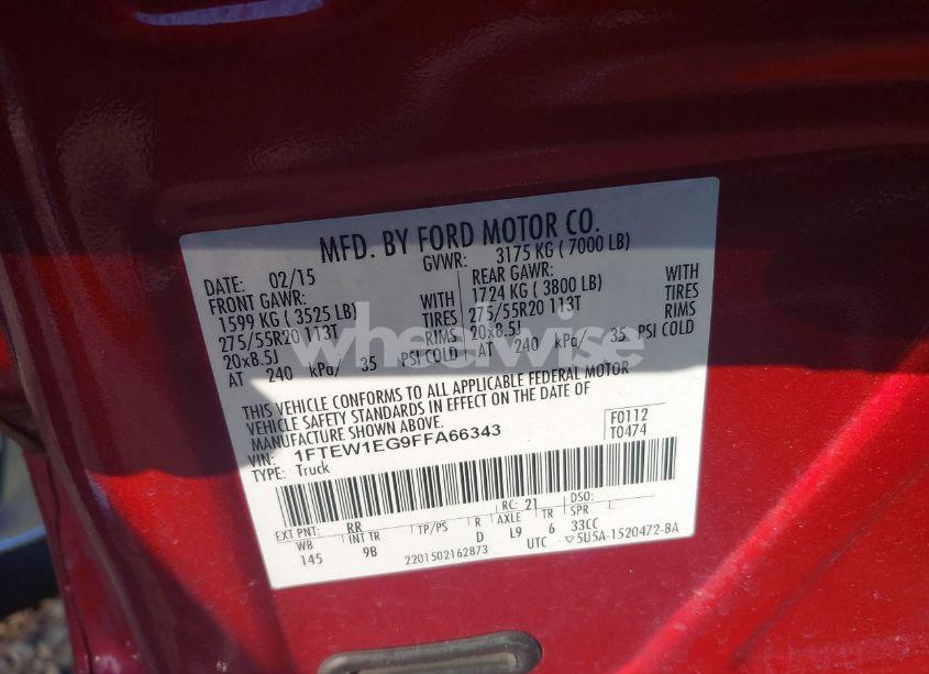 Photo 9 of 2015 Ford F-150 PLATINUM (VIN 1FTEW1EG9FFA66343)