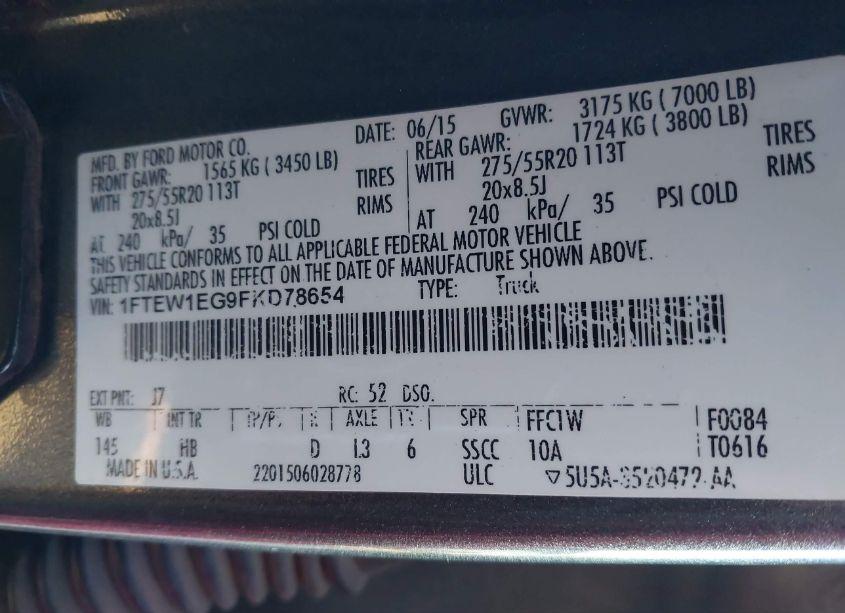 Photo 9 of 2015 Ford F-150 LARIAT (VIN 1FTEW1EG9FKD78654)