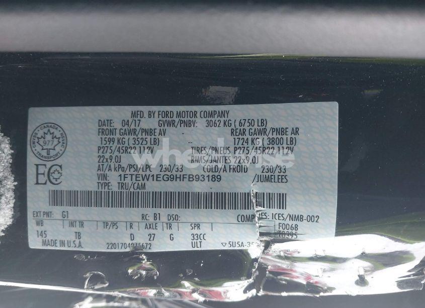 Photo 9 of 2017 Ford F-150 LIMITED (VIN 1FTEW1EG9HFB93189)