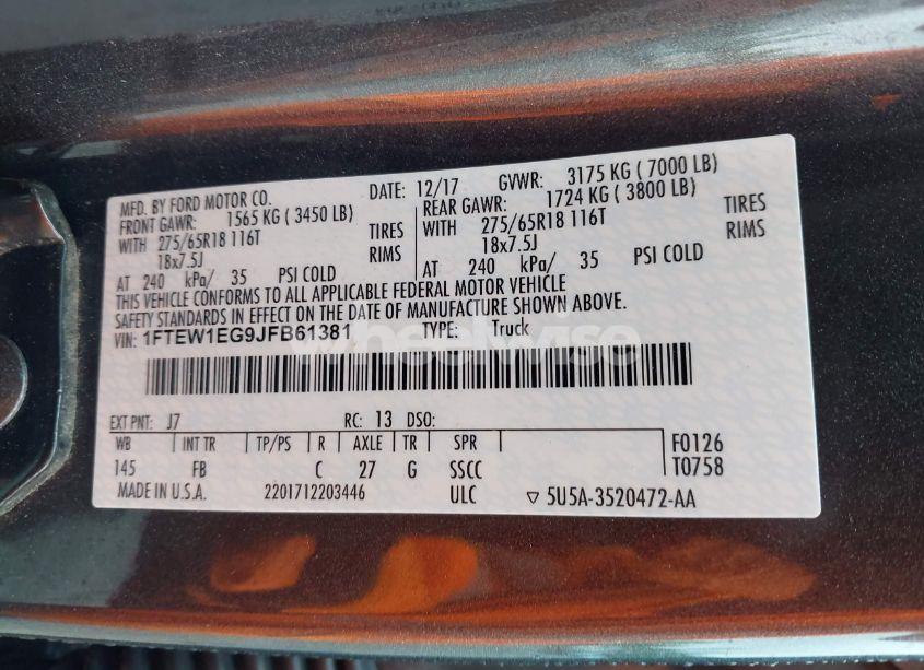 Photo 9 of 2018 Ford F-150 XLT (VIN 1FTEW1EG9JFB61381)