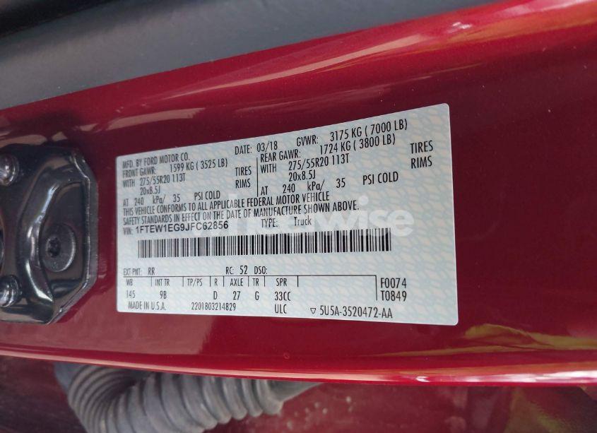 Photo 9 of 2018 Ford F-150 PLATINUM (VIN 1FTEW1EG9JFC62856)