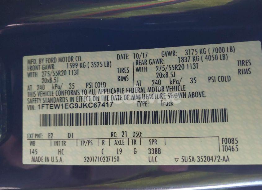 Photo 9 of 2018 Ford F-150 LARIAT (VIN 1FTEW1EG9JKC67417)