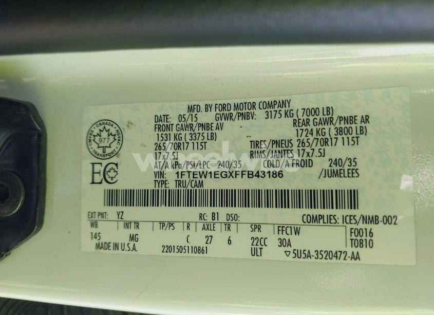 Photo 9 of 2015 Ford F-150 XLT (VIN 1FTEW1EGXFFB43186)