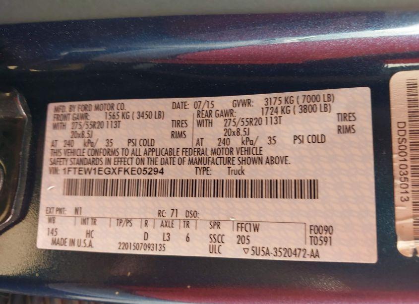 Photo 9 of 2015 Ford F-150 LARIAT (VIN 1FTEW1EGXFKE05294)