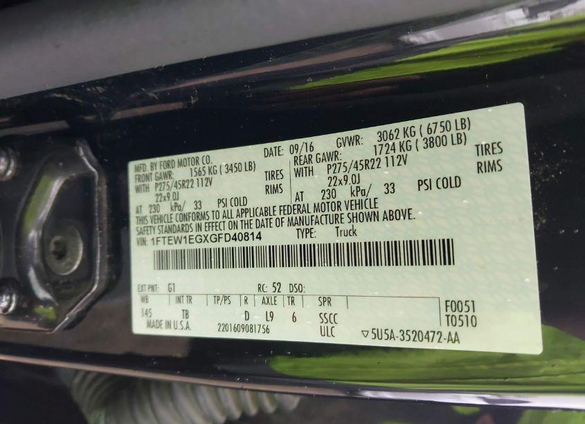 Photo 9 of 2016 Ford F-150 LIMITED (VIN 1FTEW1EGXGFD40814)