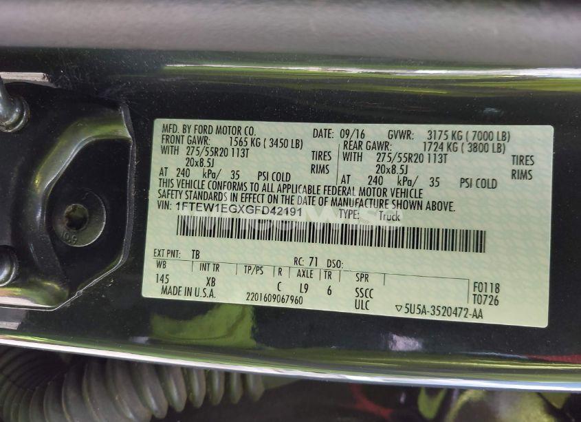 Photo 9 of 2016 Ford F-150 XLT (VIN 1FTEW1EGXGFD42191)