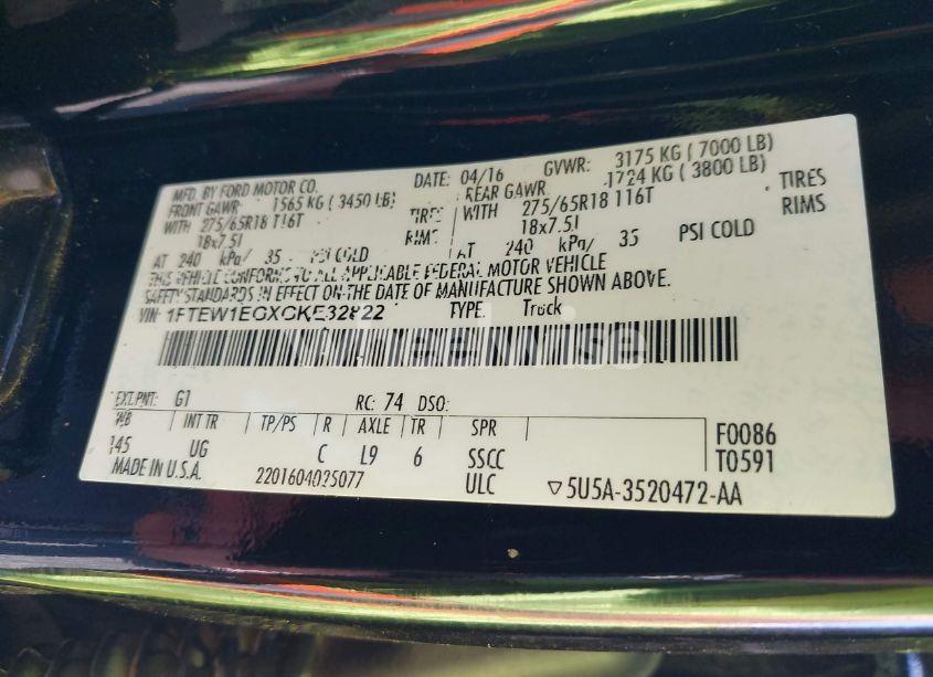 Photo 9 of 2016 Ford F-150 XLT (VIN 1FTEW1EGXGKE32822)