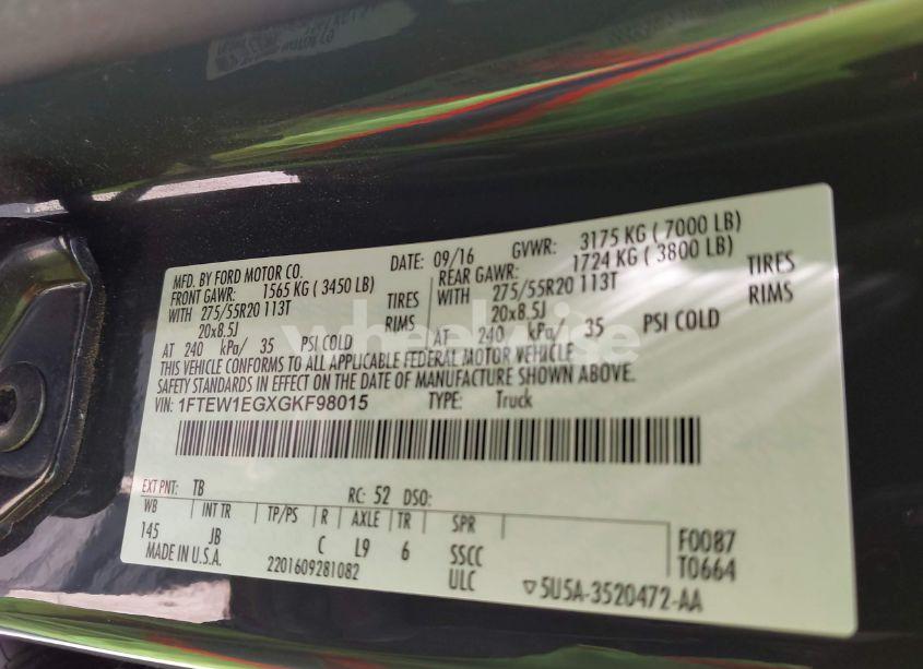Photo 9 of 2016 Ford F-150 XLT (VIN 1FTEW1EGXGKF98015)