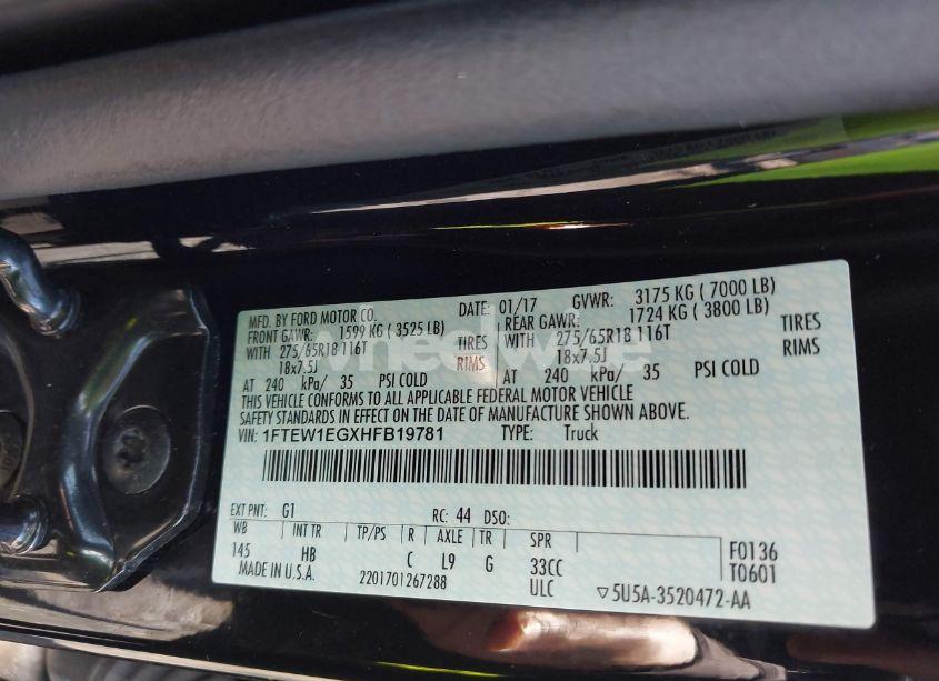 Photo 9 of 2017 Ford F-150 LARIAT (VIN 1FTEW1EGXHFB19781)