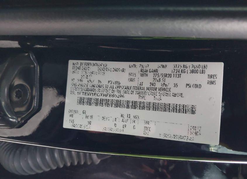 Photo 9 of 2017 Ford F-150 PLATINUM (VIN 1FTEW1EGXHFB60296)