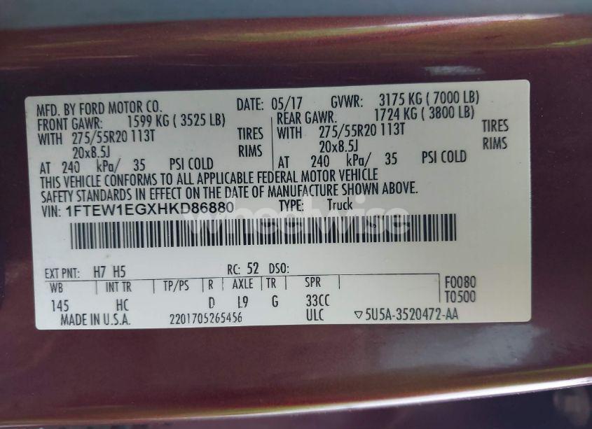 Photo 9 of 2017 Ford F-150 LARIAT (VIN 1FTEW1EGXHKD86880)