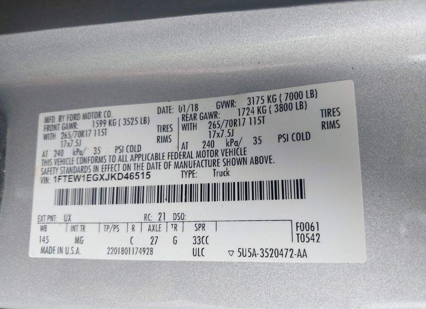 Photo 9 of 2018 Ford F-150 XLT (VIN 1FTEW1EGXJKD46515)