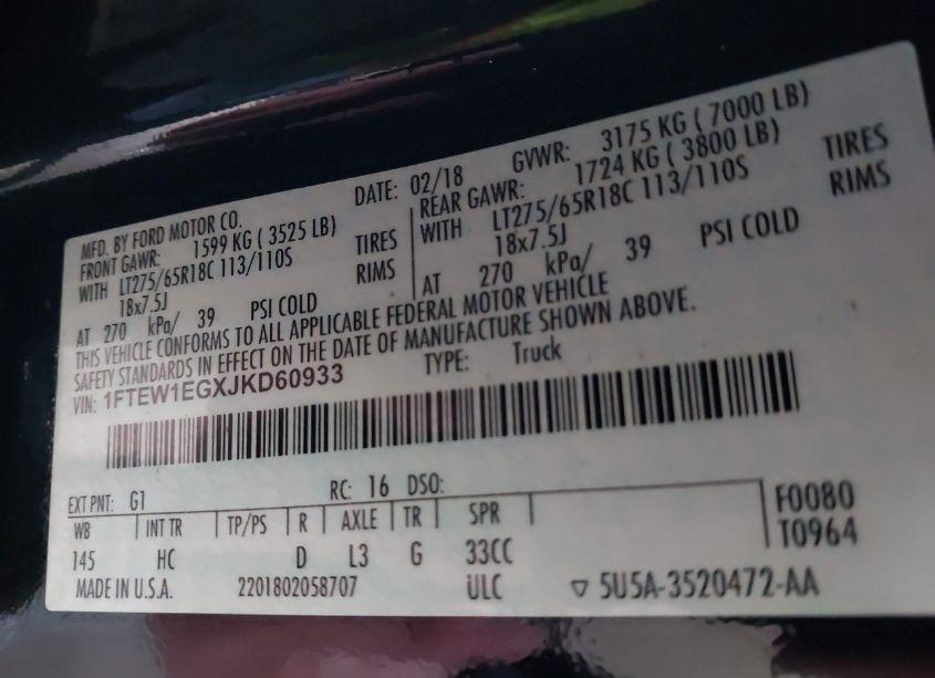 Photo 9 of 2018 Ford F-150 LARIAT (VIN 1FTEW1EGXJKD60933)