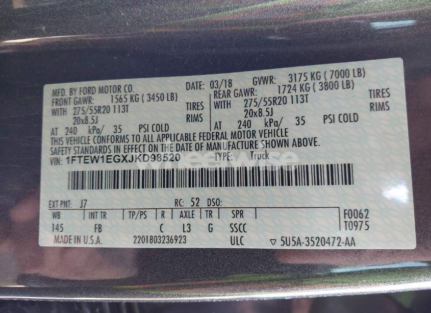 Photo 9 of 2018 Ford F-150 XLT (VIN 1FTEW1EGXJKD98520)